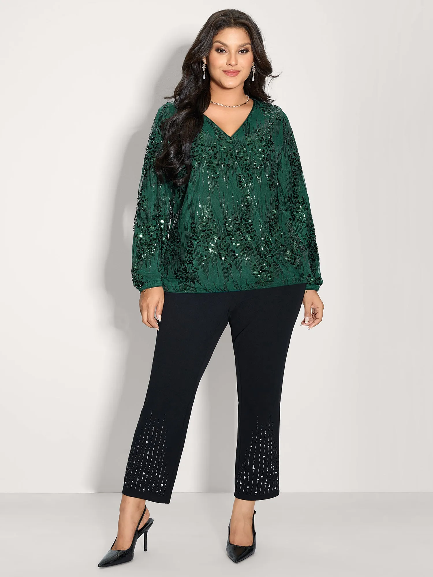 Shimmery Sequin Wrap V-Neck Blouse sold by Bloomchic product image thumbnail 3