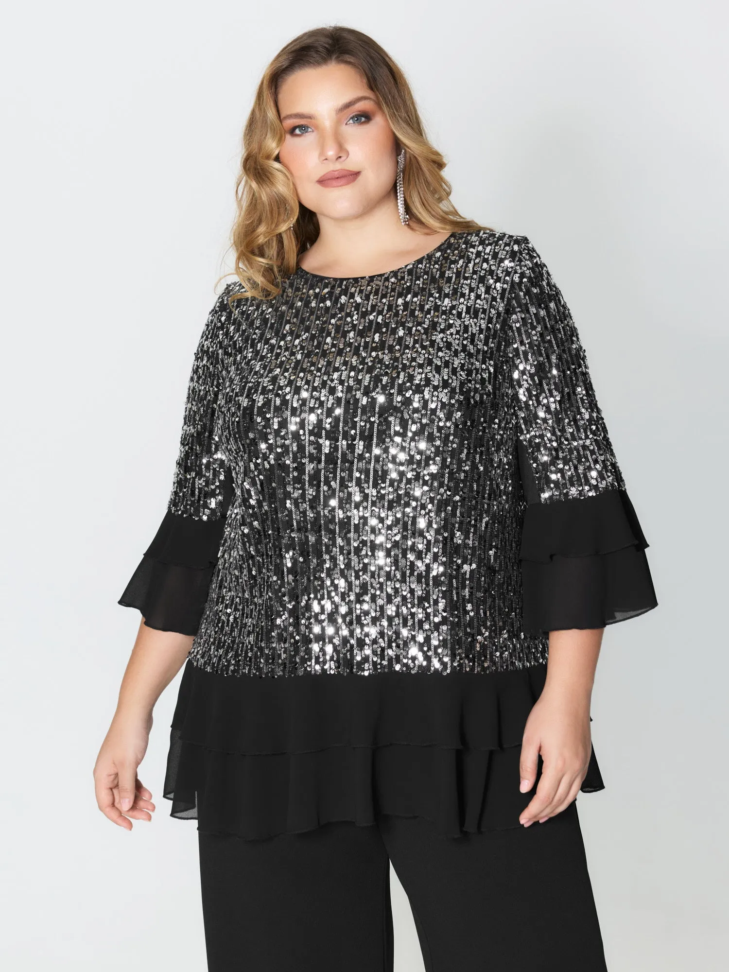Sequin Layered Ruffled Sleeve Blouse sold by Bloomchic product image thumbnail 2