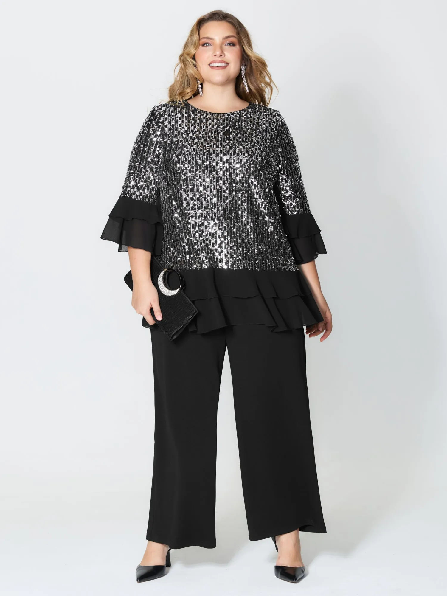 Sequin Layered Ruffled Sleeve Blouse sold by Bloomchic product image thumbnail 3