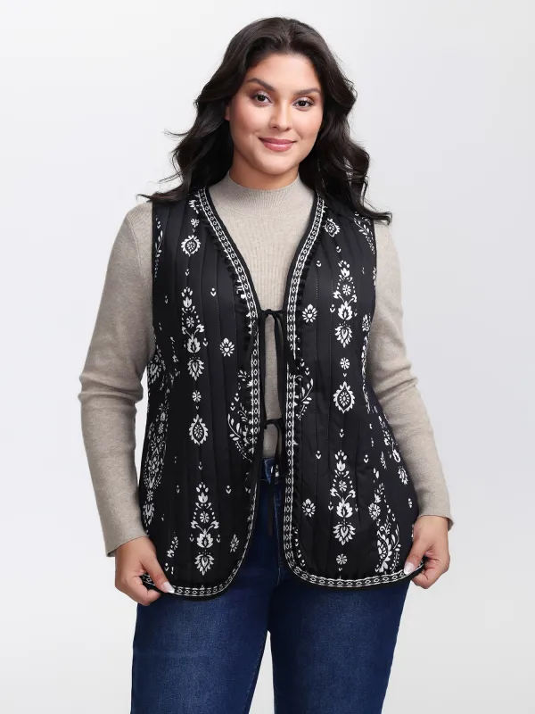 Boho Print Double Front-Tie Vest sold by Bloomchic