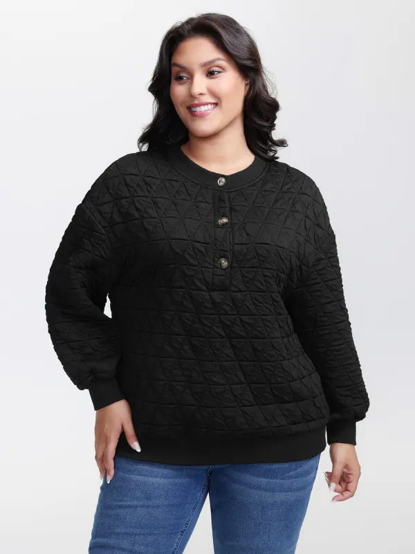 Quilted Cotton Placket Button Sweatshirt sold by Bloomchic