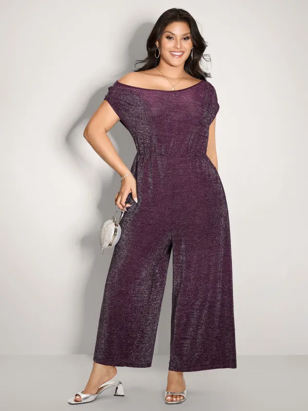 Shiny Silk Off-Shoulder Jumpsuit sold by Bloomchic