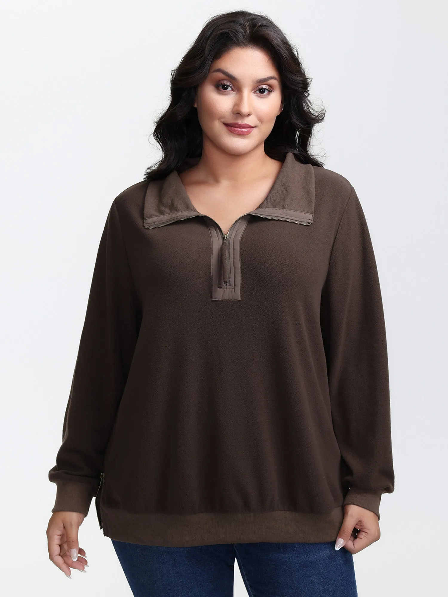 Mixed Material Spliced Collar Sweatshirt sold by Bloomchic