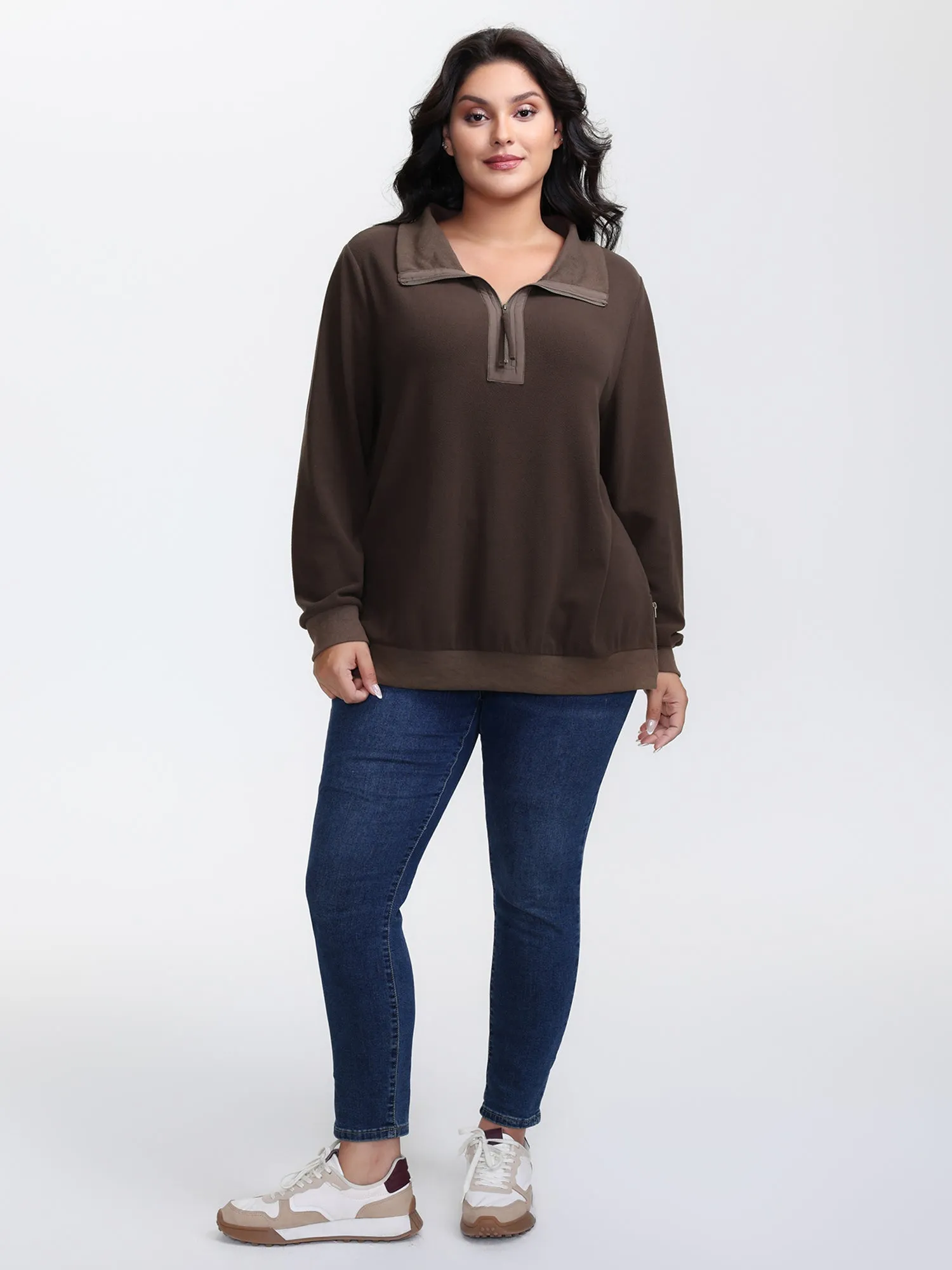 Mixed Material Spliced Collar Sweatshirt sold by Bloomchic product image thumbnail 3