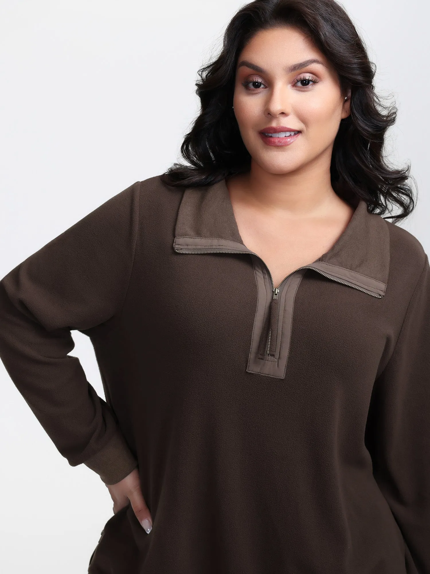 Mixed Material Spliced Collar Sweatshirt sold by Bloomchic product image thumbnail 2