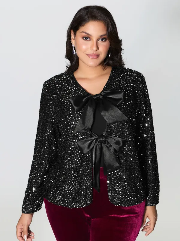 Sequin Bowtie Cropped Coat sold by Bloomchic