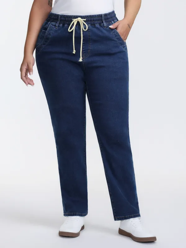 Stretchy Drawstring Waist Straight Leg Jeans sold by Bloomchic