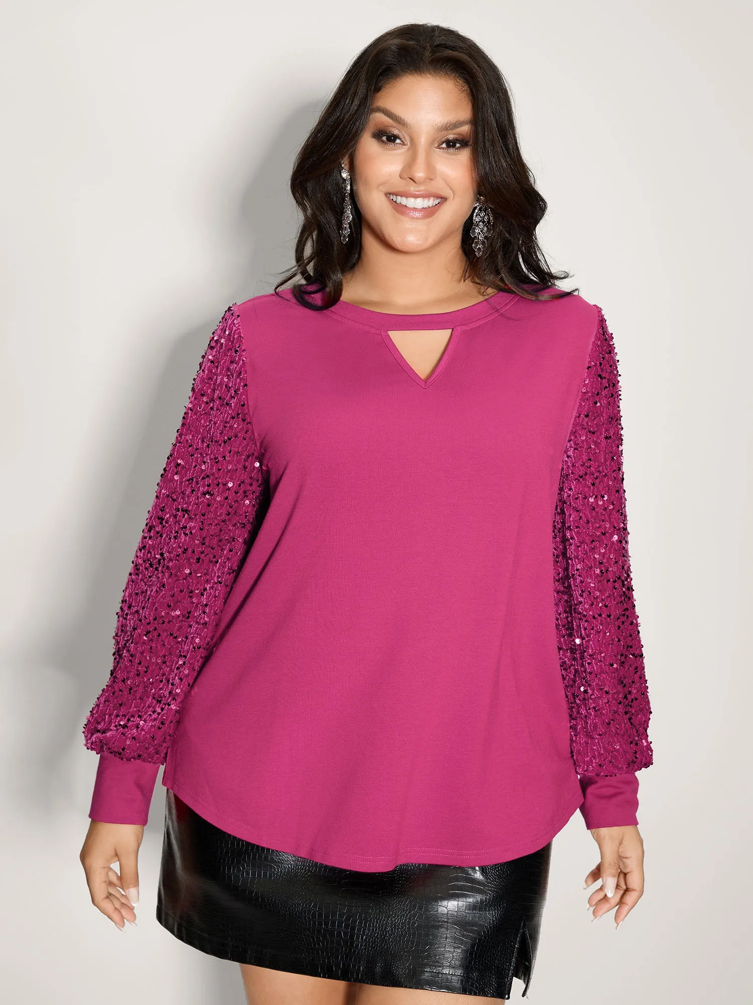 Sequin Spliced Cut-Out Neck Sweatshirt sold by Bloomchic