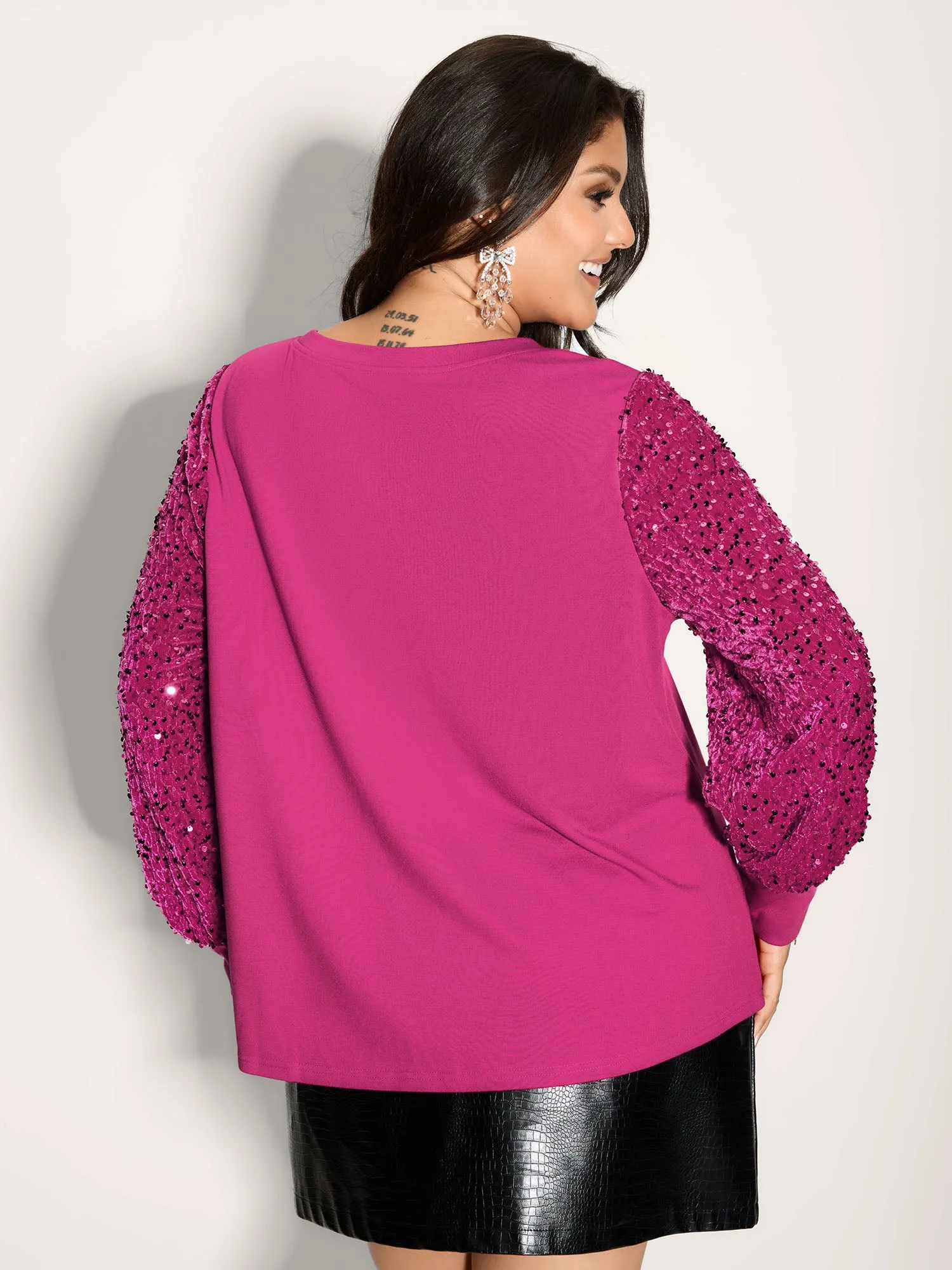 Sequin Spliced Cut-Out Neck Sweatshirt sold by Bloomchic product image thumbnail 5