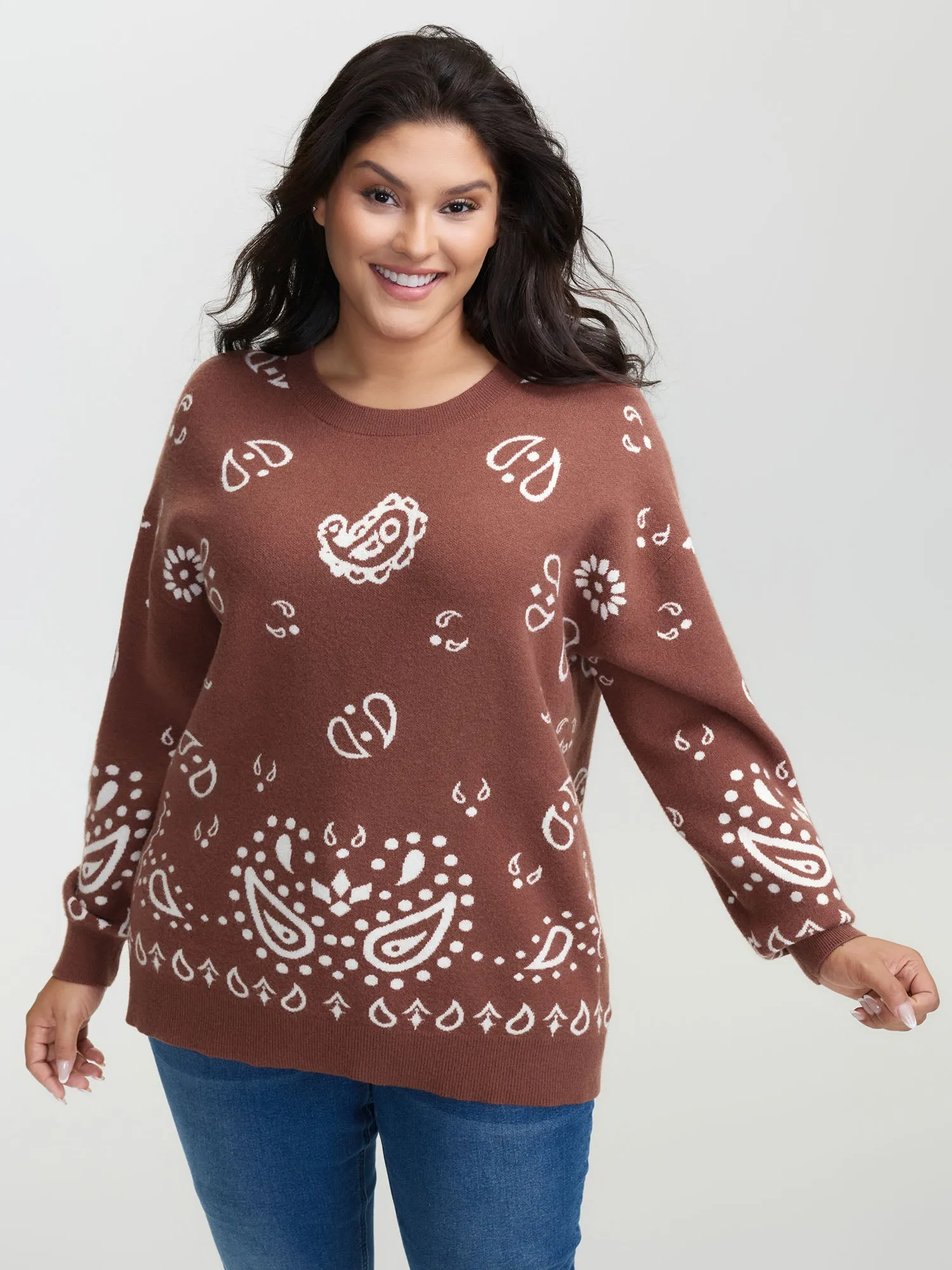 Paisley Print Round Neck Pullover sold by Bloomchic