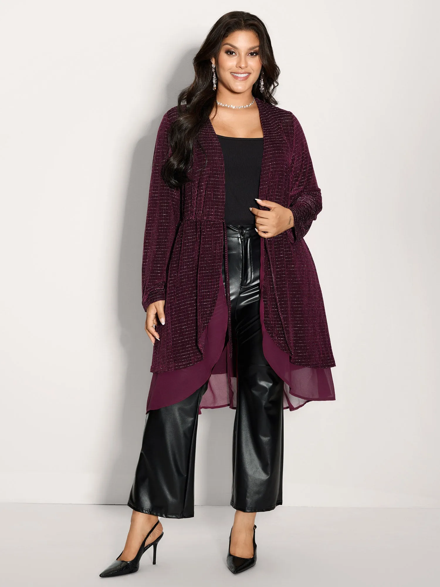 Textured Velvet Spliced Front-Tie Jacket sold by Bloomchic product image thumbnail 3