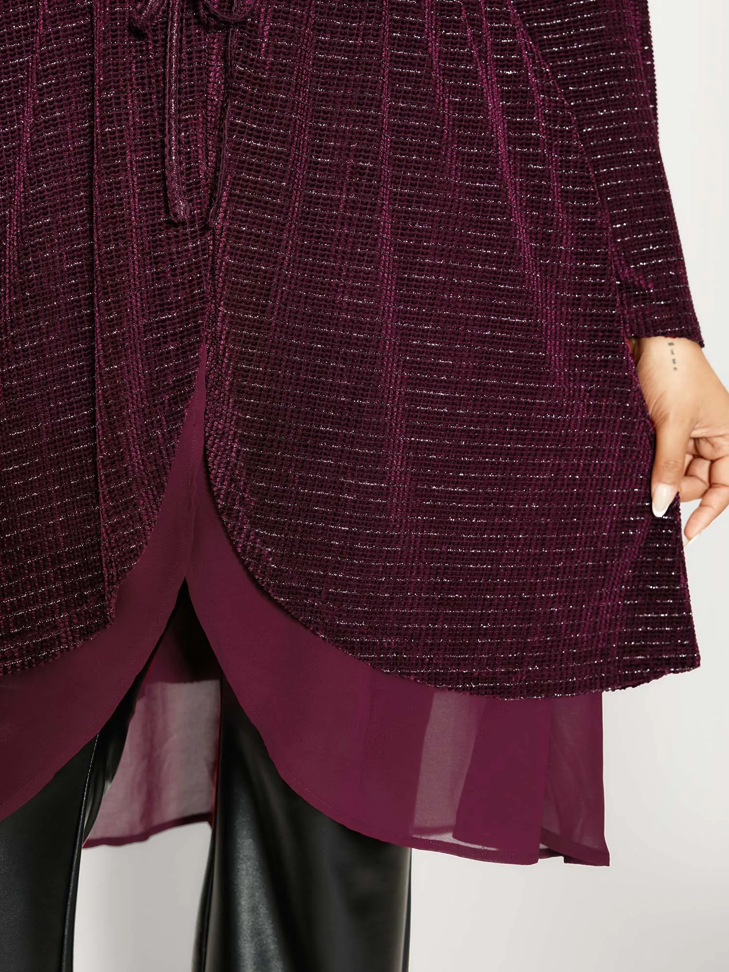 Textured Velvet Spliced Front-Tie Jacket sold by Bloomchic product image thumbnail 4