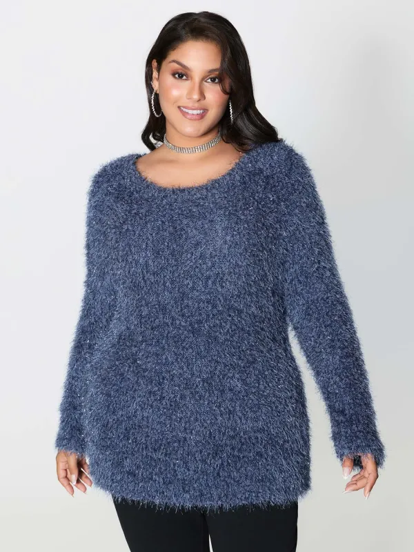 Fuzzy Sparkle Crew Neck Pullover sold by Bloomchic