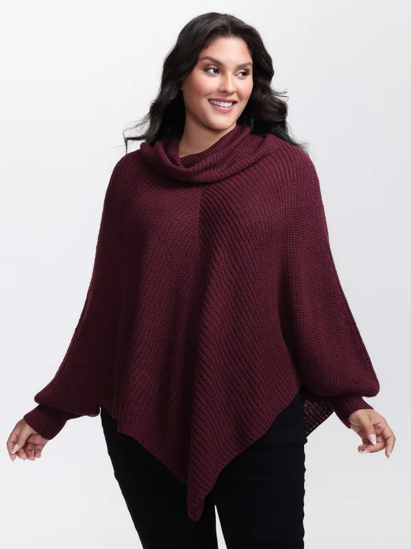 Turtle Neck Batwing Sleeve Asymmetrical Hem Pullover sold by Bloomchic