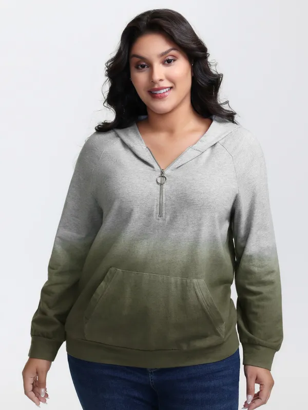 Cotton Dip-Dyeing Half-Zipper Hoodie sold by Bloomchic