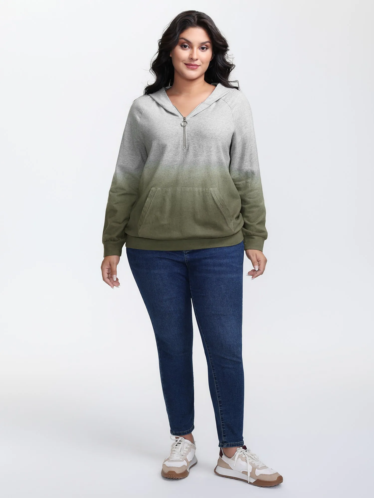 Cotton Dip-Dyeing Half-Zipper Hoodie sold by Bloomchic product image thumbnail 3