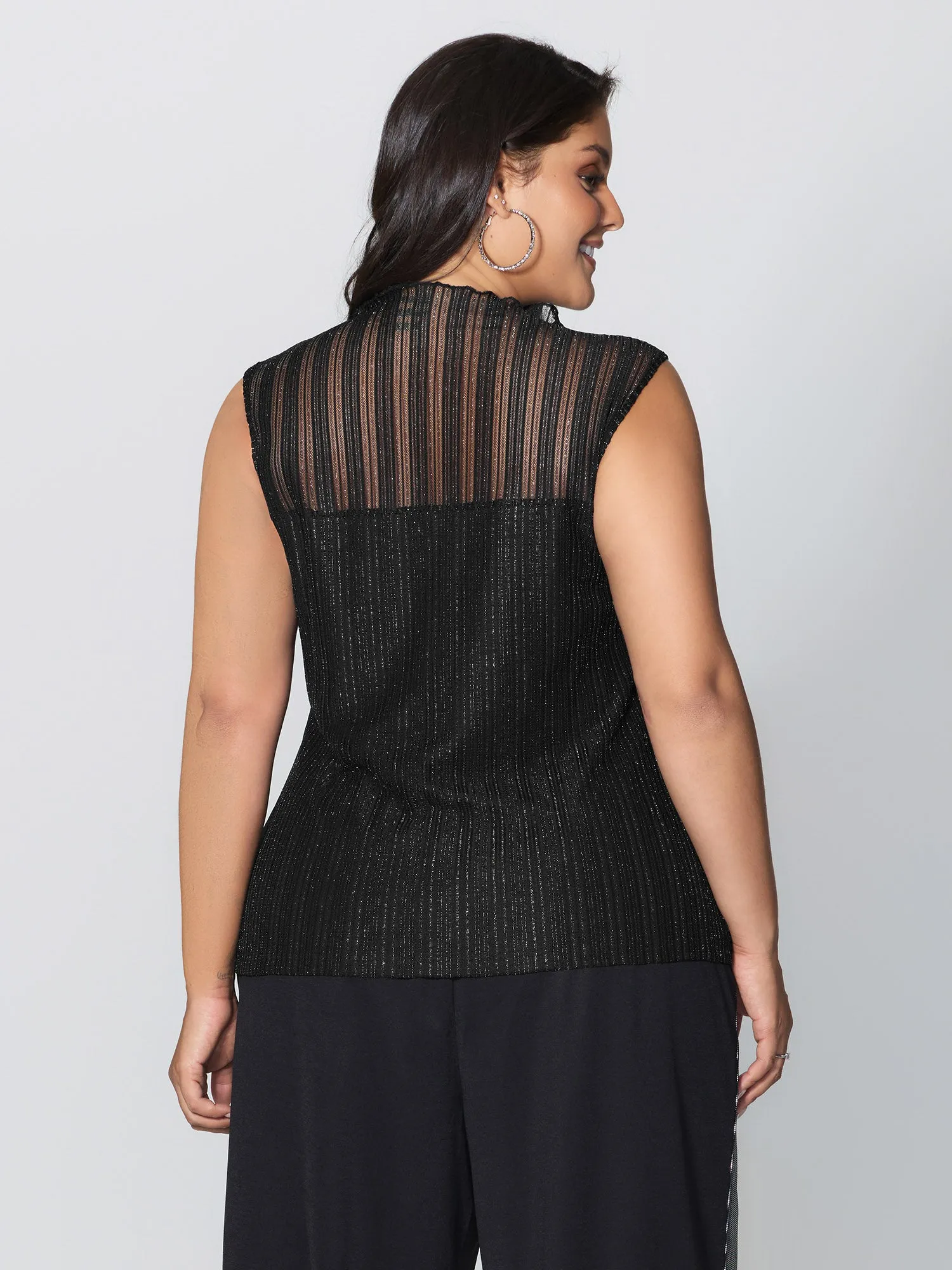 Lurex Sheer Neckline Lined Tank Top sold by Bloomchic product image thumbnail 4