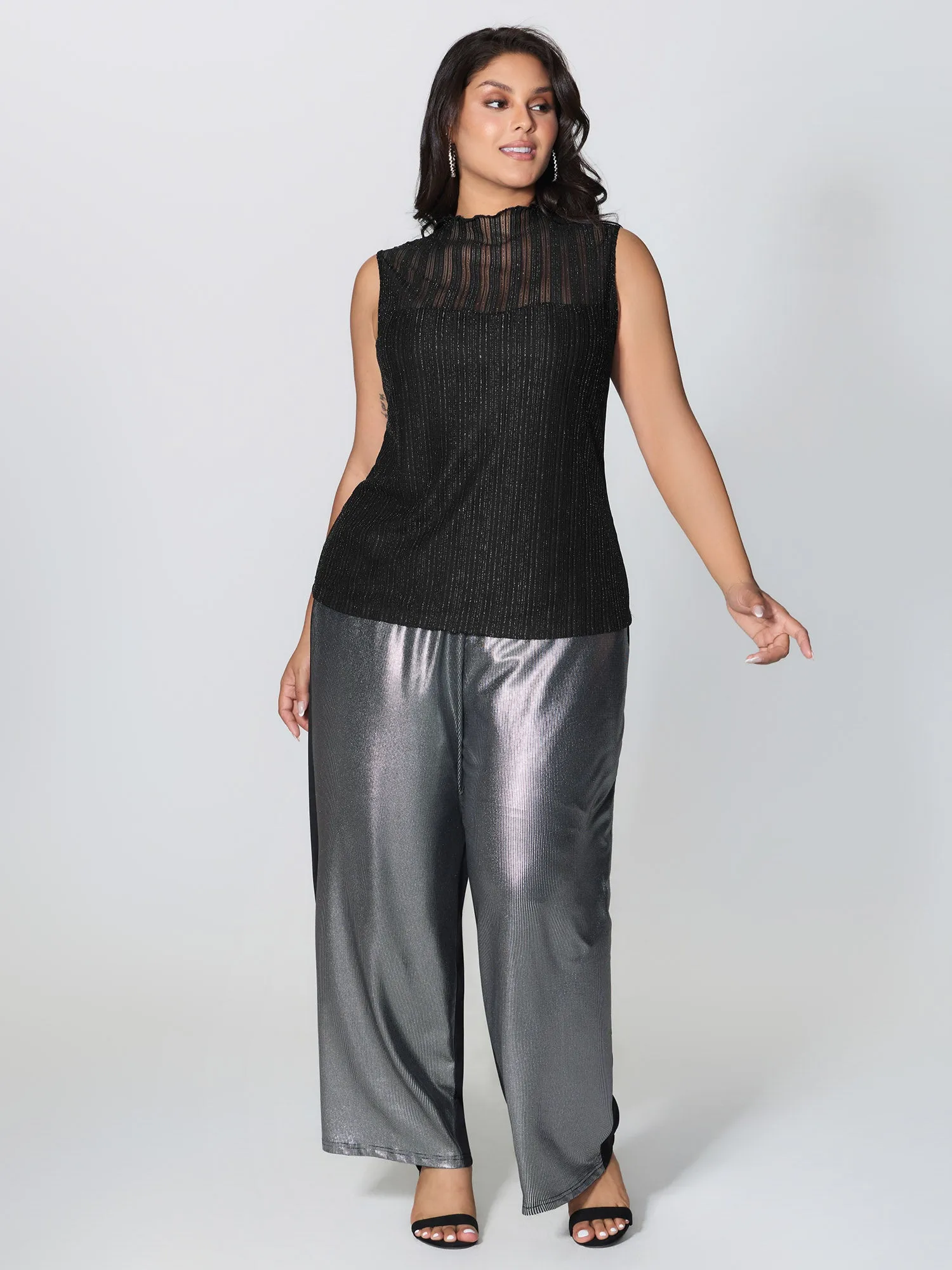 Lurex Sheer Neckline Lined Tank Top sold by Bloomchic product image thumbnail 3