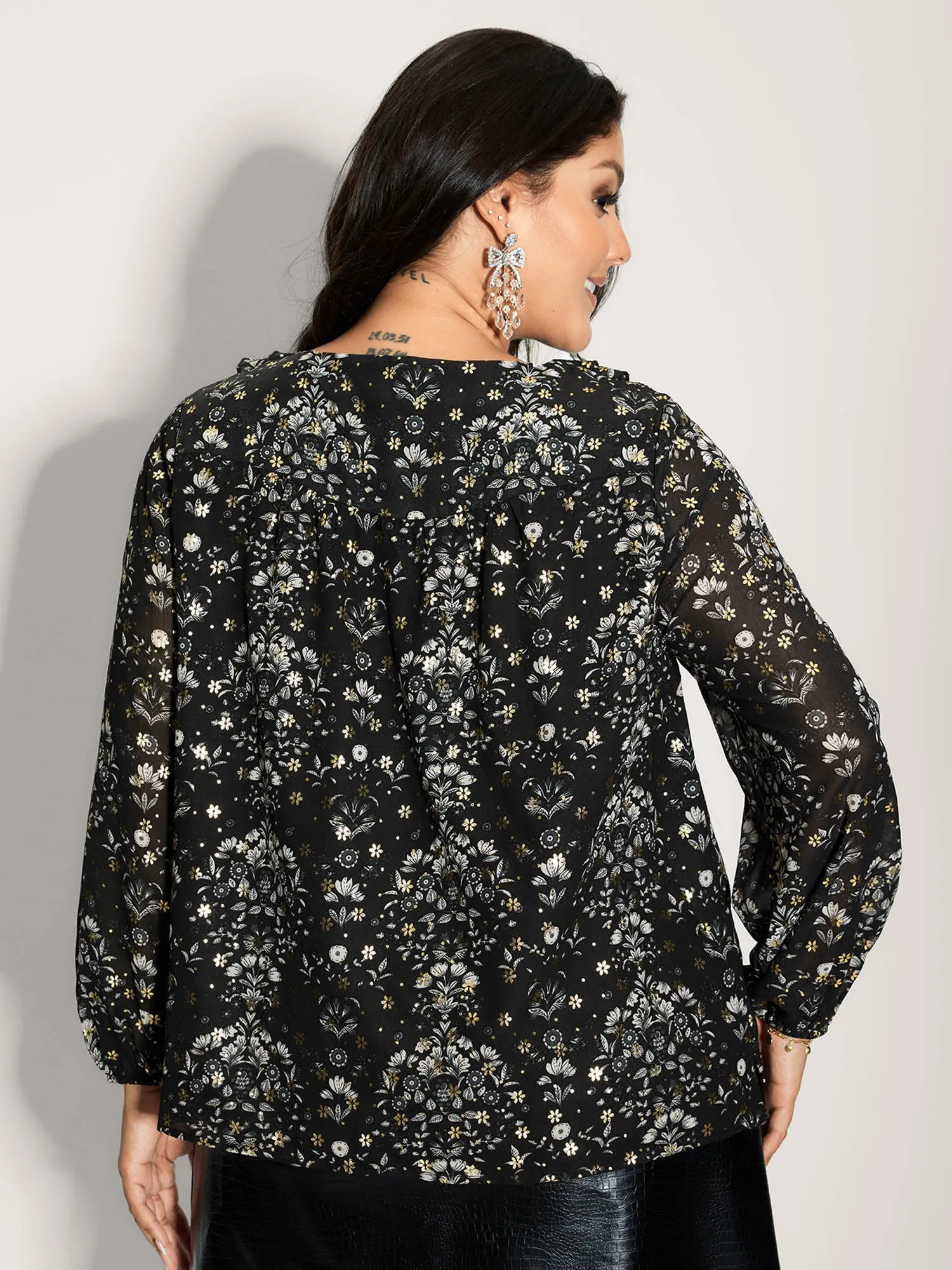 Floral Sequin Ruffled Edge Blouse sold by Bloomchic product image thumbnail 5