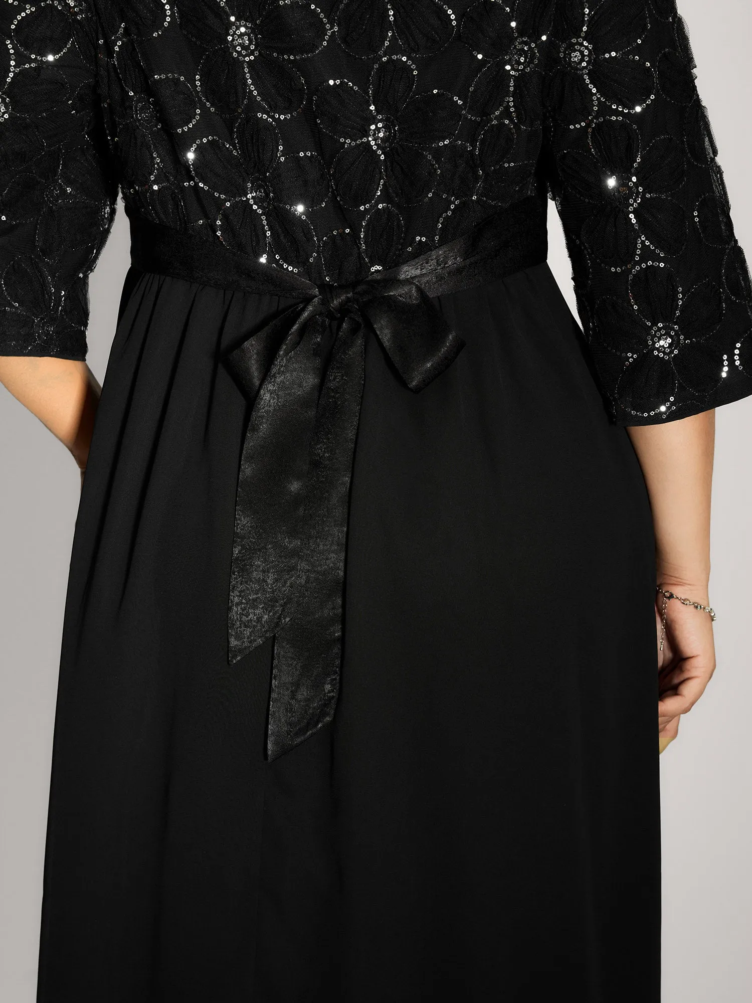 Sequin Floral Tulle Shirred Waist Midi Dress sold by Bloomchic product image thumbnail 4
