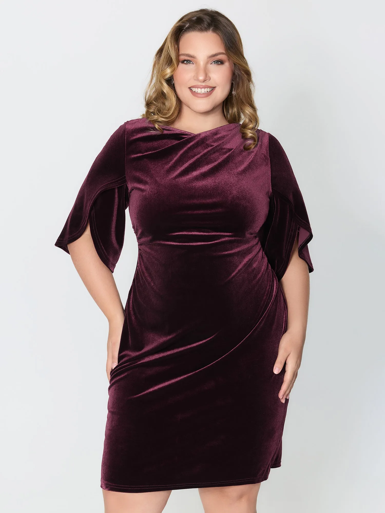 Petal Sleeve Pleated Waist-Defining Midi Dress sold by Bloomchic