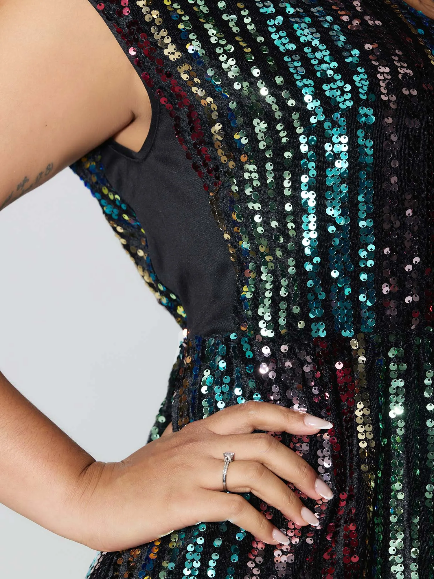 Shimmery Sequin Stripe Cinched-Waist Midi Dress sold by Bloomchic product image thumbnail 5