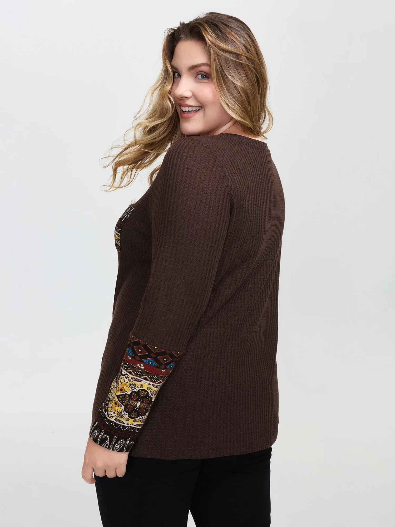 Floral Spliced Knit Textured T-Shirt sold by Bloomchic product image thumbnail 4