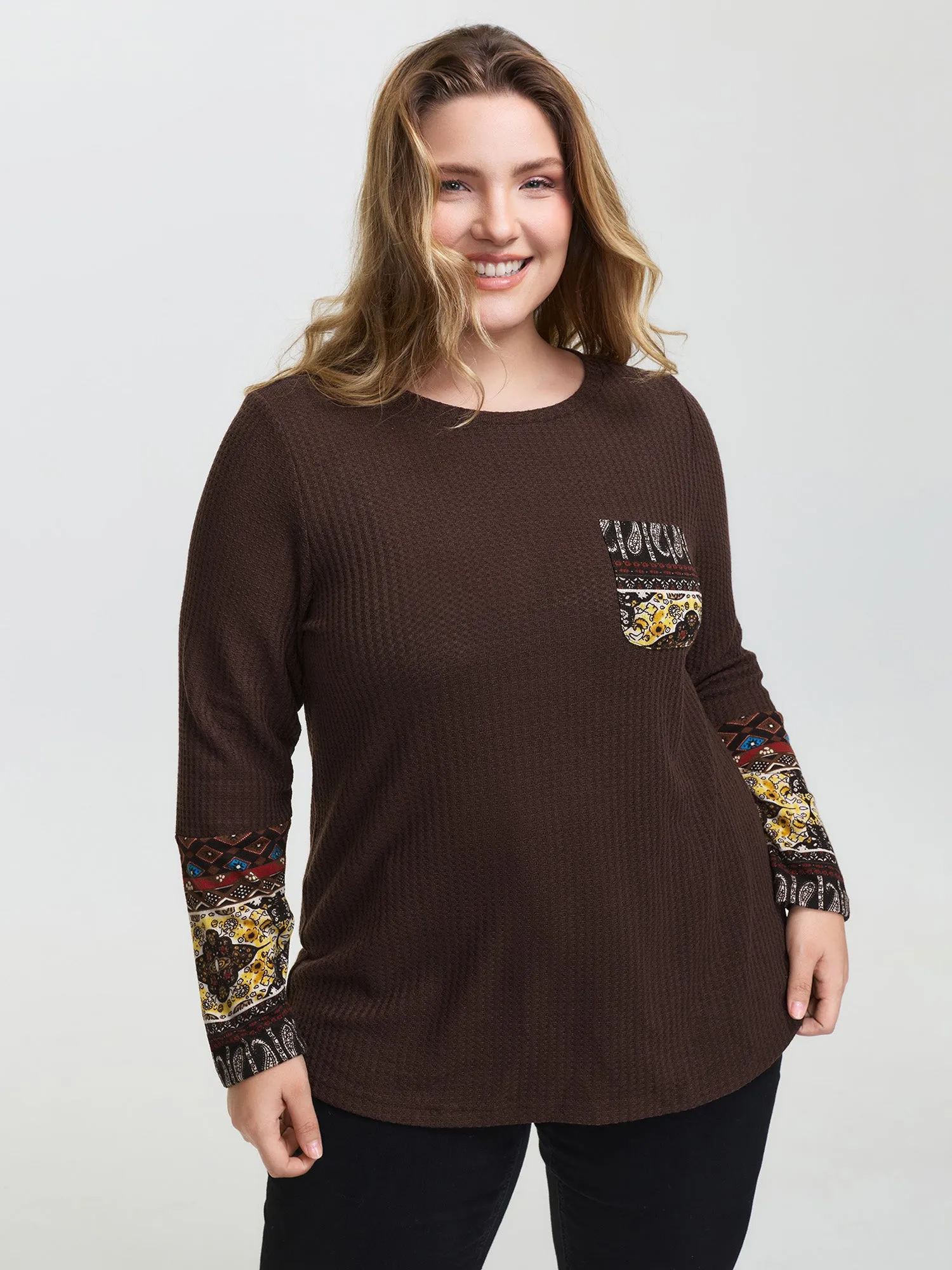 Floral Spliced Knit Textured T-Shirt sold by Bloomchic product image thumbnail 2