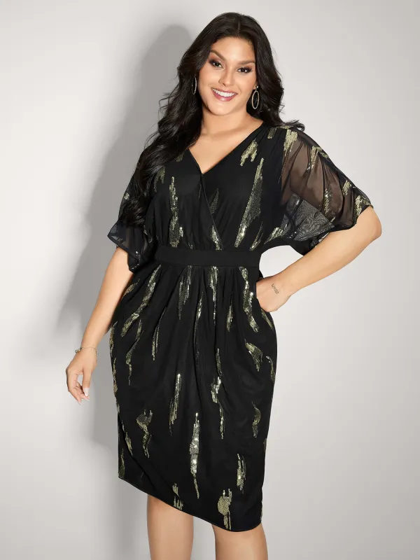 Sequin Embroidery Pleated Waist Midi Dress sold by Bloomchic