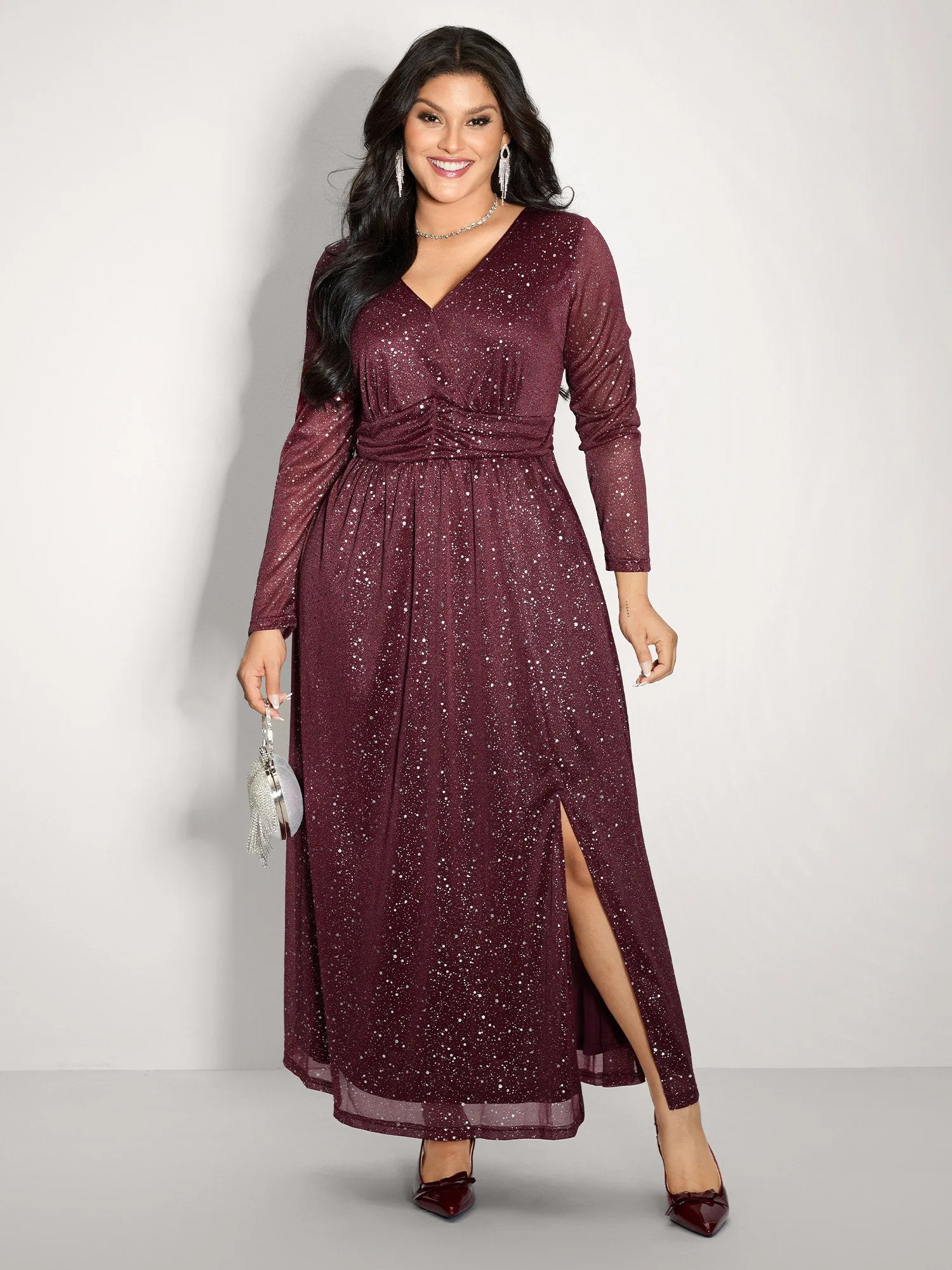Shimmery Hot Stamp Stretchy Slit Maxi Dress sold by Bloomchic