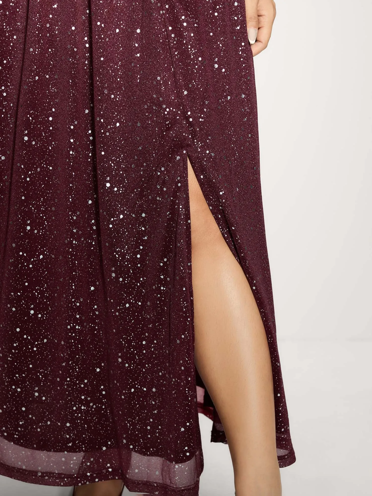 Shimmery Hot Stamp Stretchy Slit Maxi Dress sold by Bloomchic product image thumbnail 4