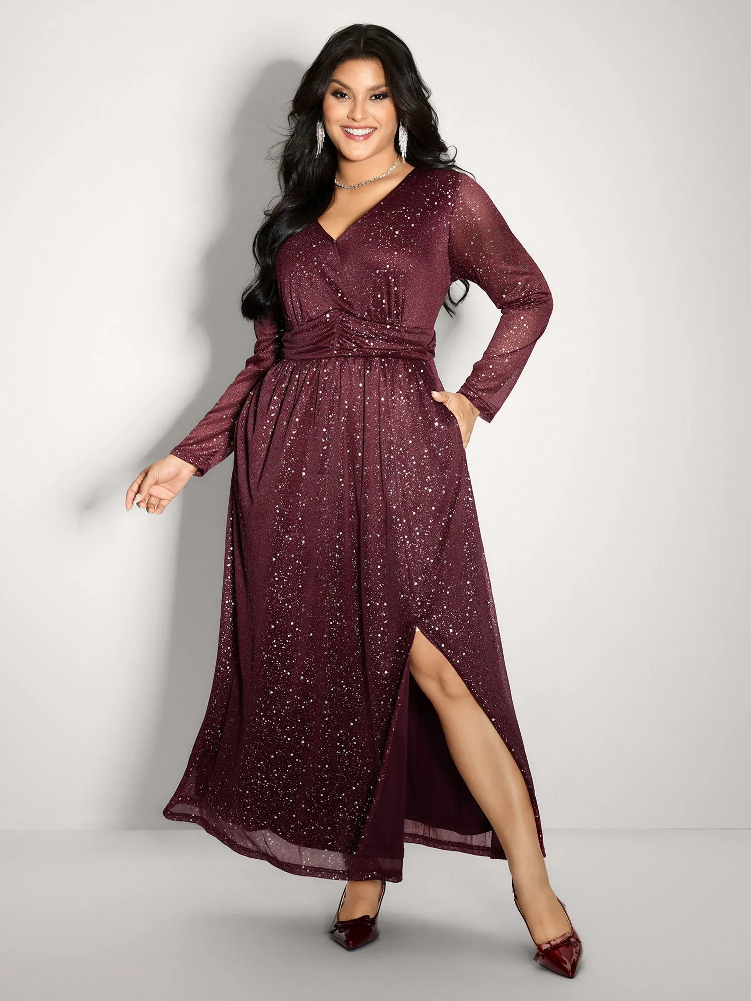 Shimmery Hot Stamp Stretchy Slit Maxi Dress sold by Bloomchic product image thumbnail 3