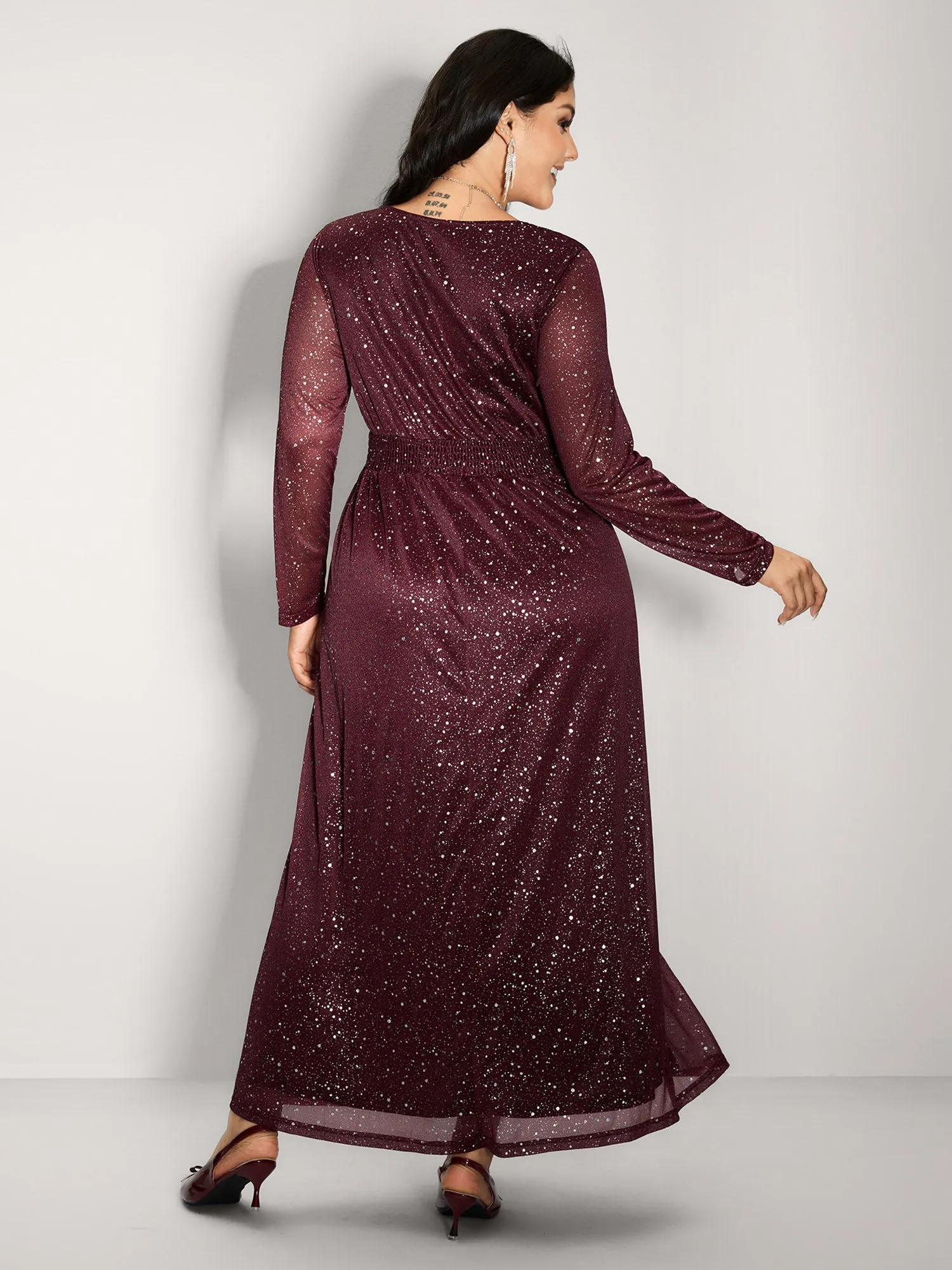 Shimmery Hot Stamp Stretchy Slit Maxi Dress sold by Bloomchic product image thumbnail 5