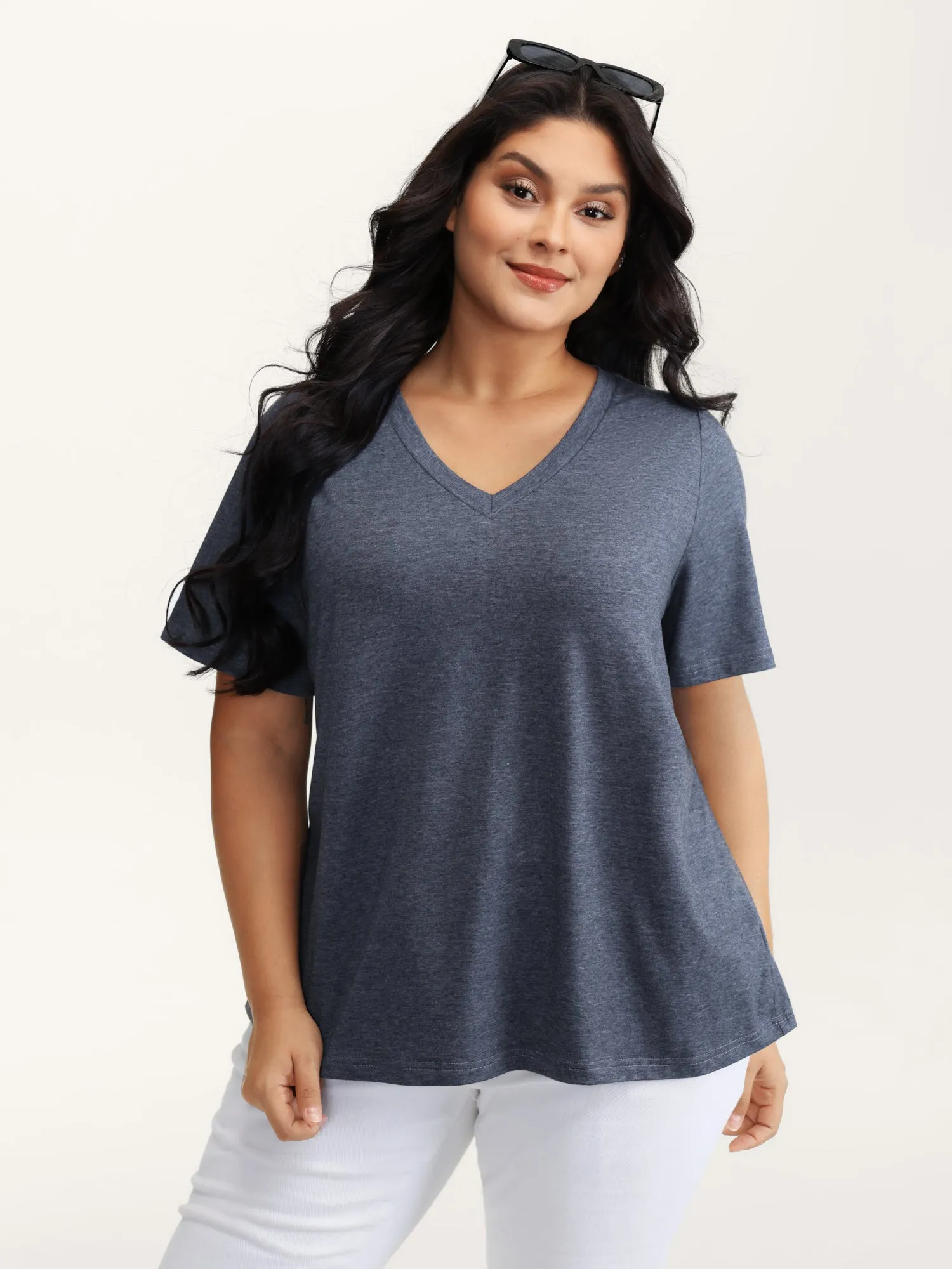 Stretchy Plain V-Neck T-Shirt sold by Bloomchic product image thumbnail 2