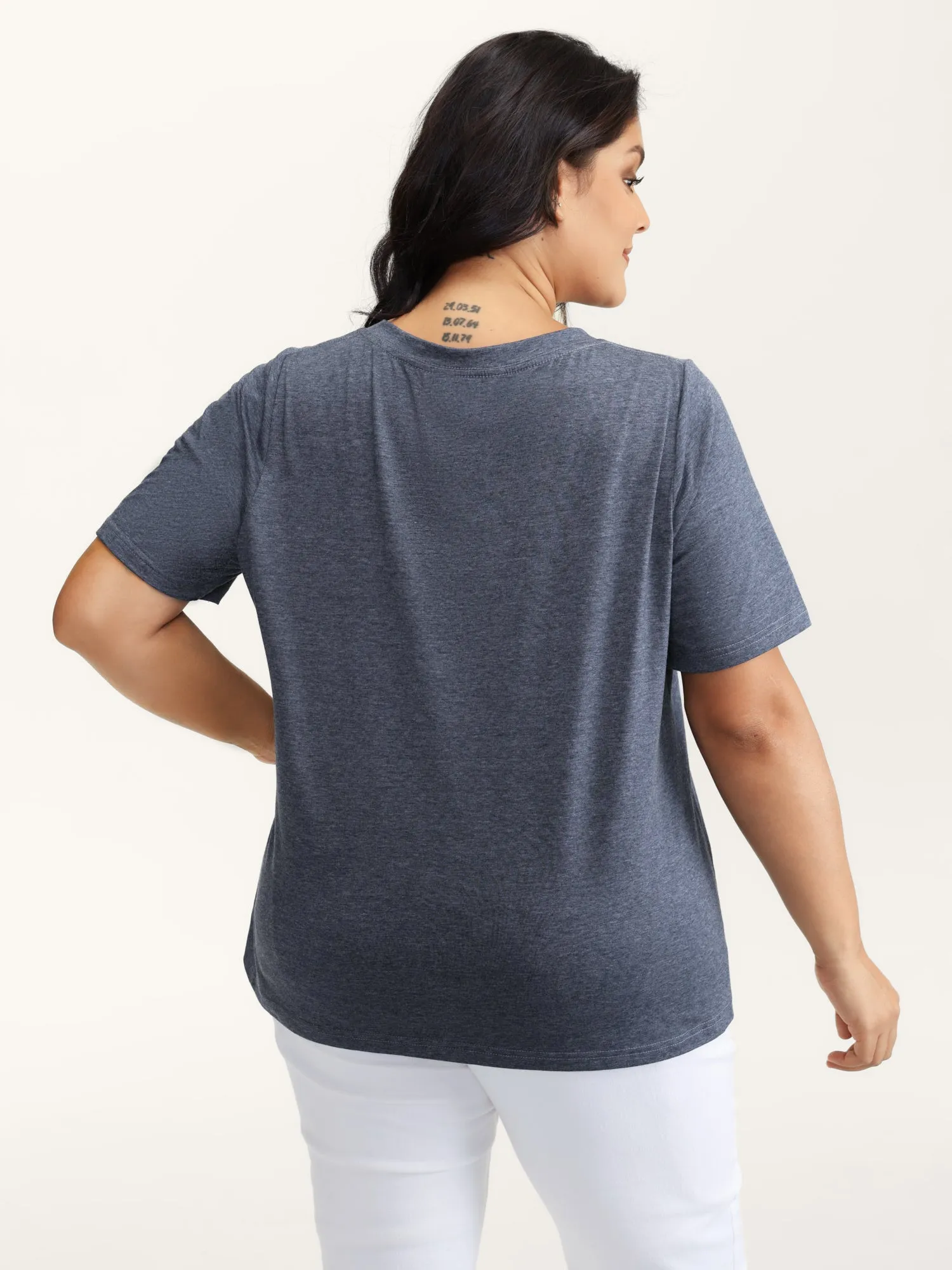 Stretchy Plain V-Neck T-Shirt sold by Bloomchic product image thumbnail 4