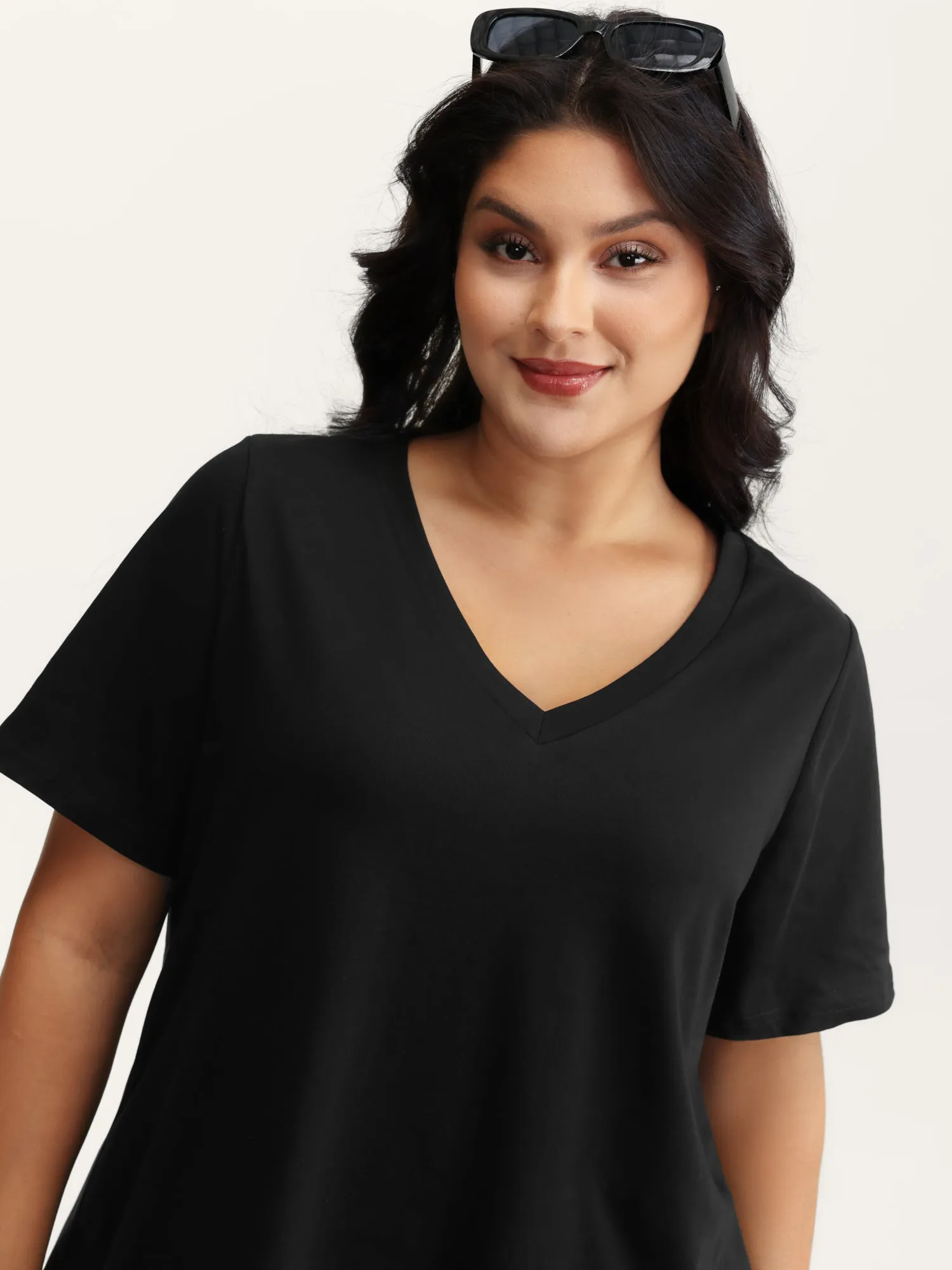 Stretchy Plain V-Neck T-Shirt sold by Bloomchic product image thumbnail 5