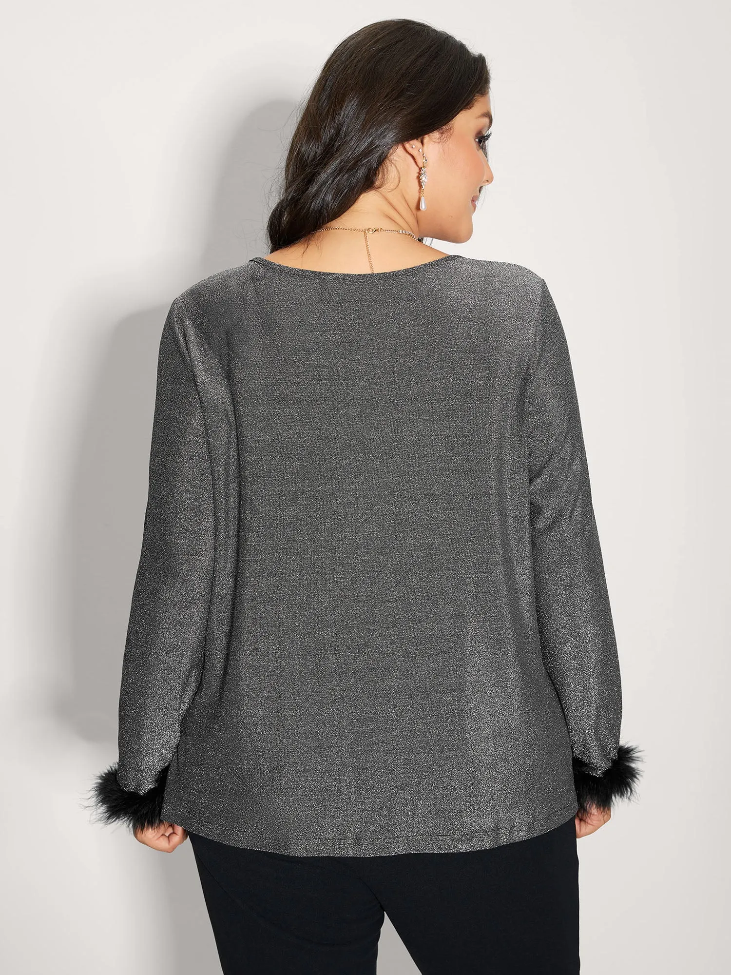 Shiny Silk Fur Cuffs Blouse sold by Bloomchic product image thumbnail 4