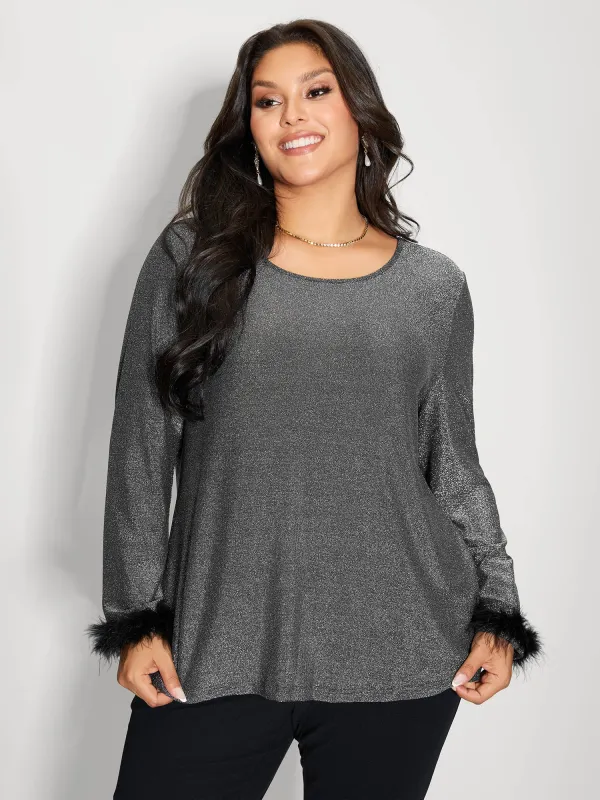 Shiny Silk Fur Cuffs Blouse sold by Bloomchic