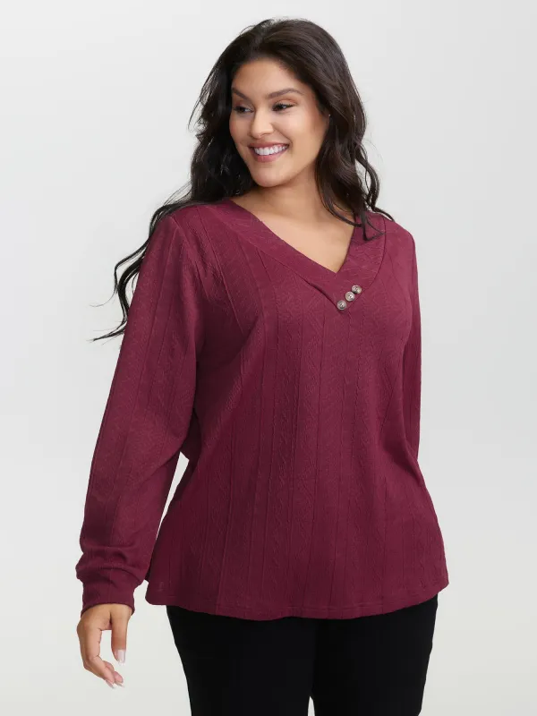 Textured Stretchy Buttons T-Shirt sold by Bloomchic