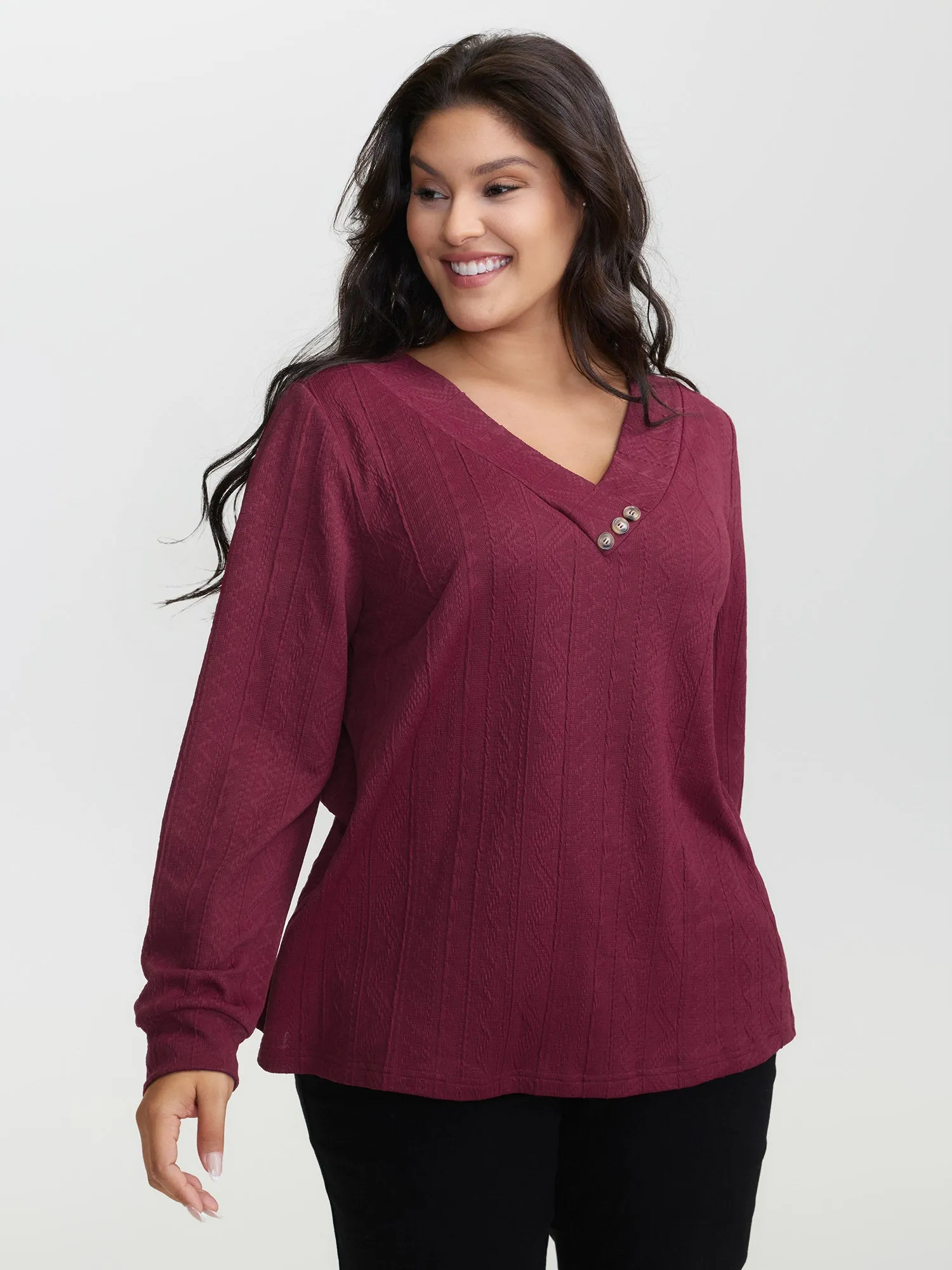 Textured Stretchy Buttons T-Shirt sold by Bloomchic