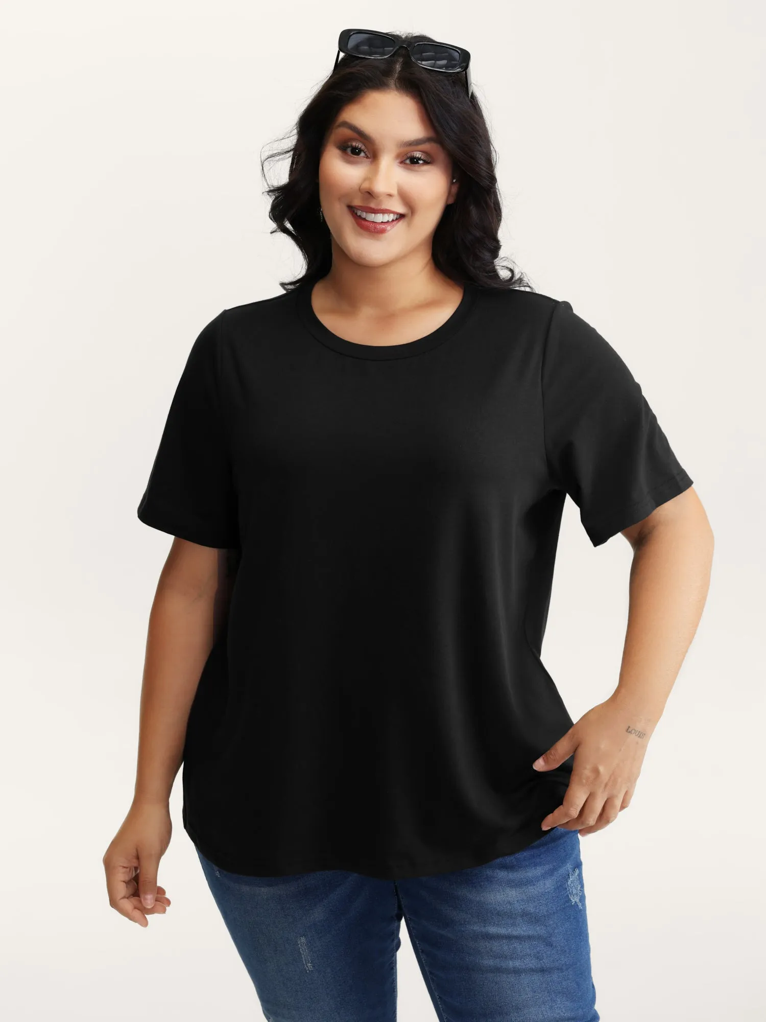 Stretchy Round Neck Solid T-Shirt sold by Bloomchic product image thumbnail 5