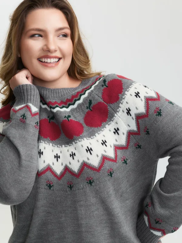 Tomato Pattern Color Contrast Knit Cardigan sold by Bloomchic