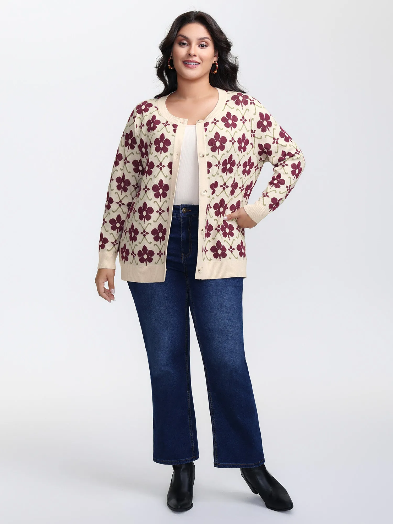 Floral Jacquard Button Knit Cardigan sold by Bloomchic product image thumbnail 3
