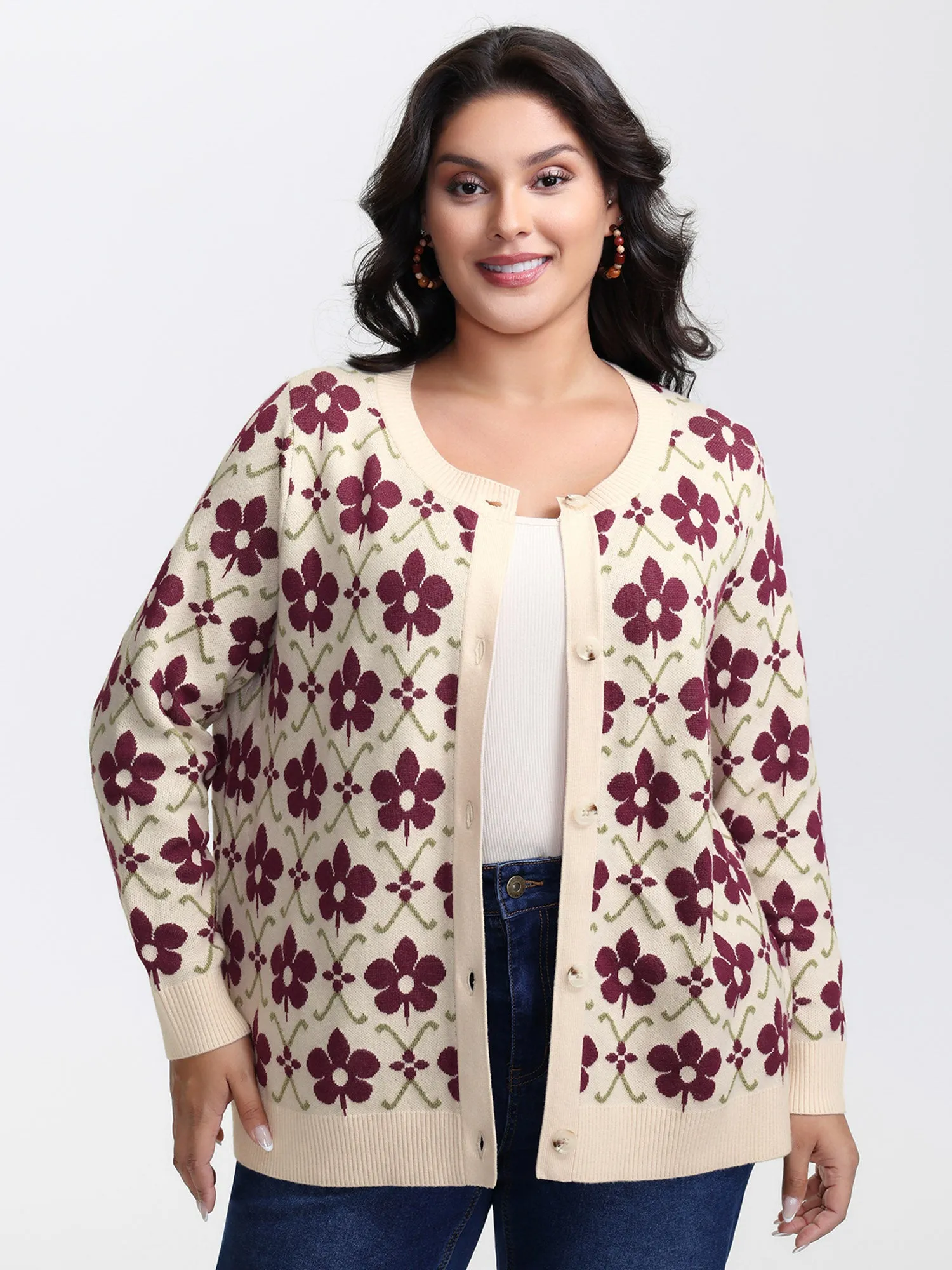 Floral Jacquard Button Knit Cardigan sold by Bloomchic product image thumbnail 4