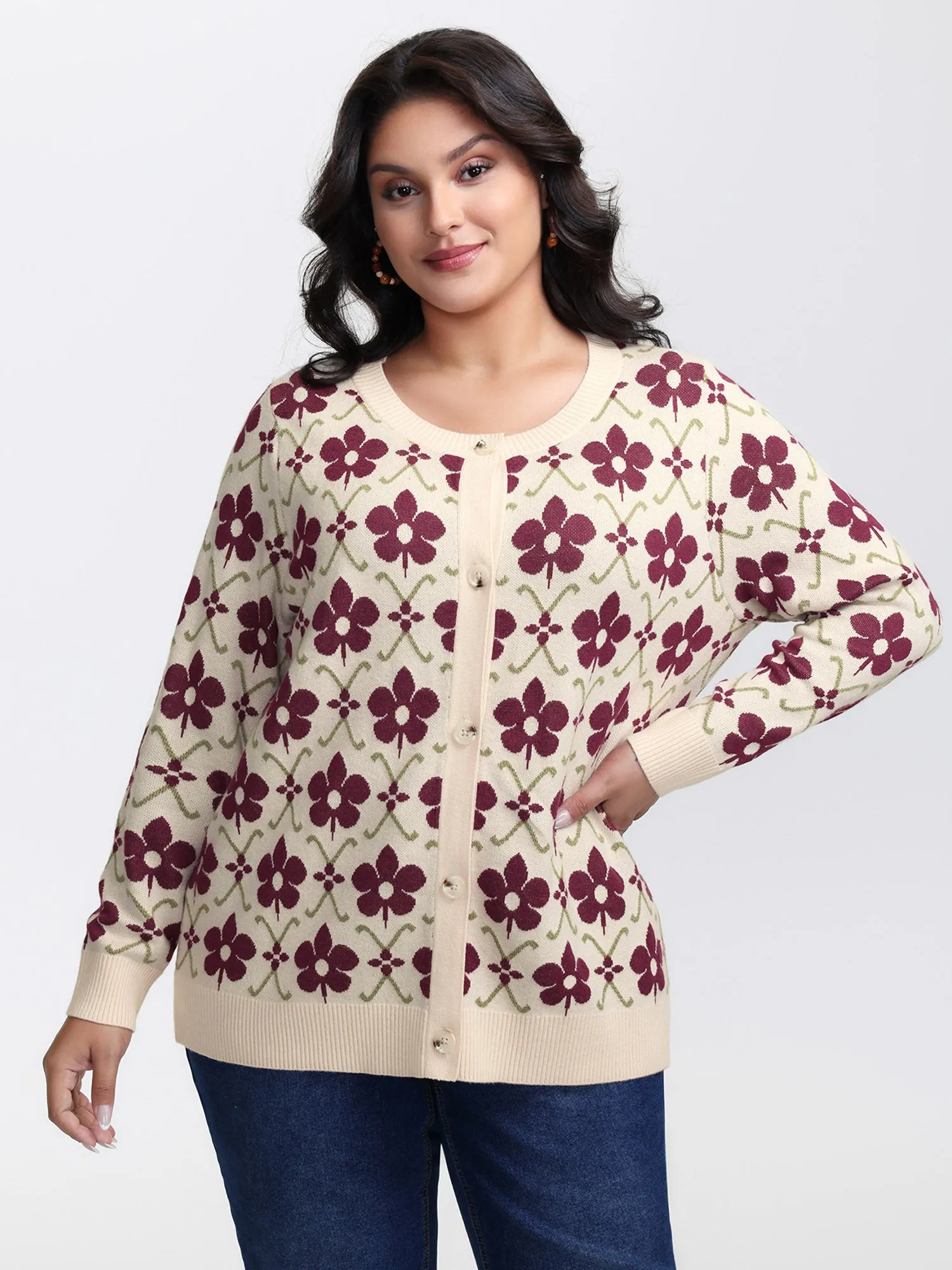 Floral Jacquard Button Knit Cardigan sold by Bloomchic product image thumbnail 2