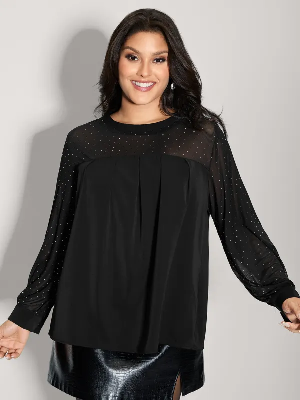 Hotfix Rhinestones Sheer Blouse sold by Bloomchic