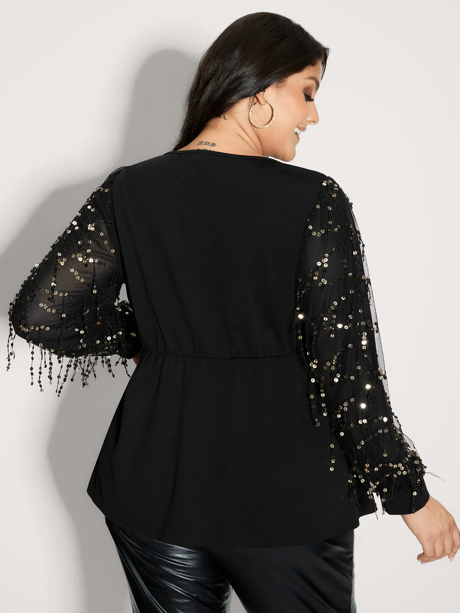 Sequin Sleeve Cut-Out Neck Top sold by Bloomchic product image thumbnail 5