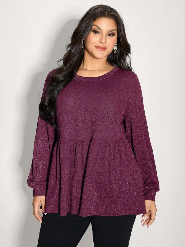 Textured Stretchy Flared Knit Top sold by Bloomchic