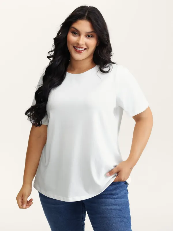 Stretchy Solid Crew Neck T-Shirt sold by Bloomchic