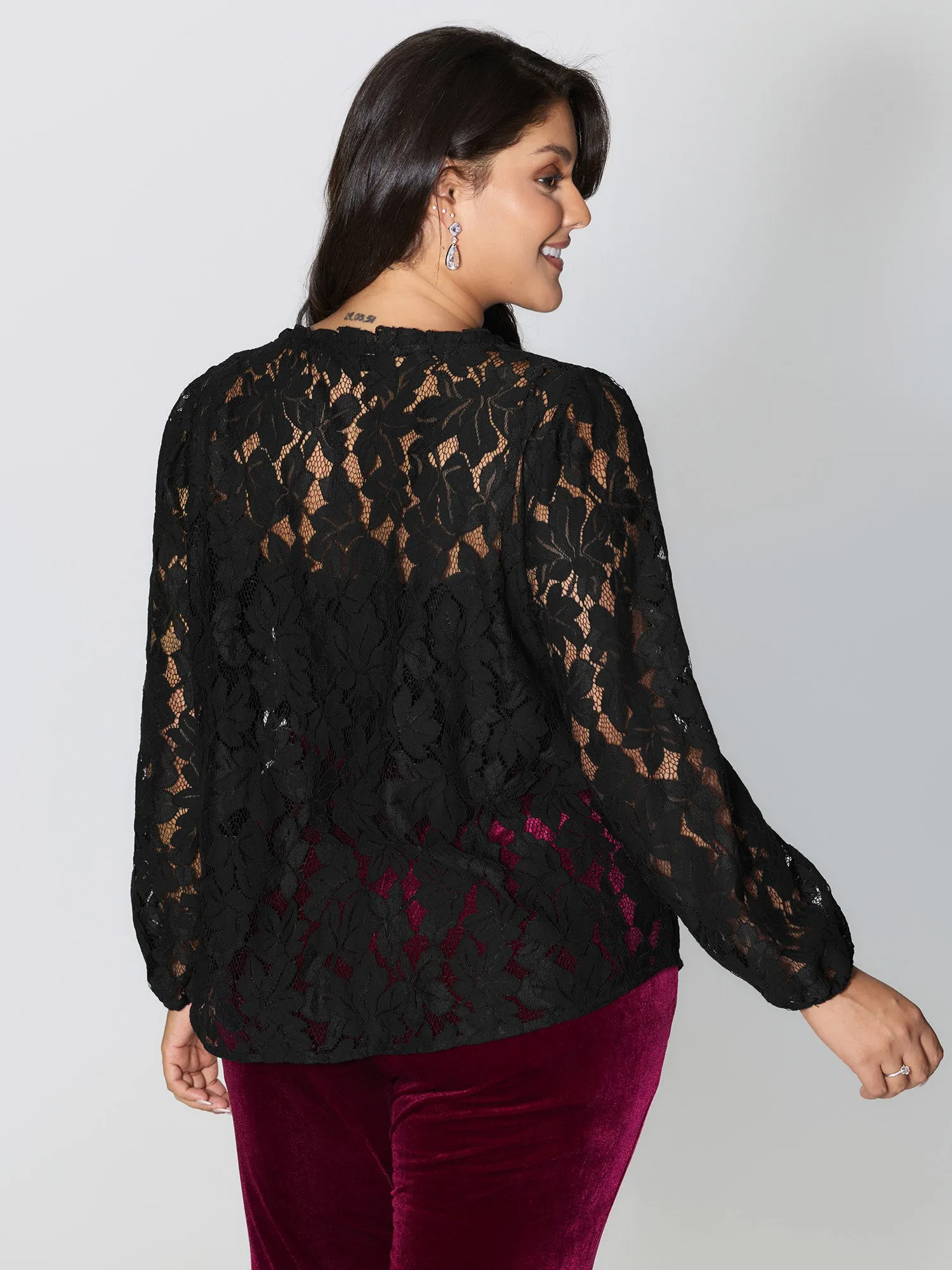 Lace Trim Sheer Ruffled Collar Button Shirt sold by Bloomchic product image thumbnail 4